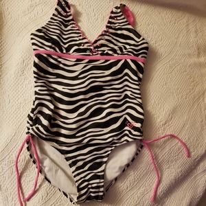 Zebra striped one piece swimsuit